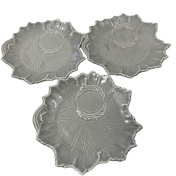 6 Vintage Woodfield by Steubenville Snack Sets Leaf Plates Cups 3 Gray 3 Green - Picture 7 of 10
